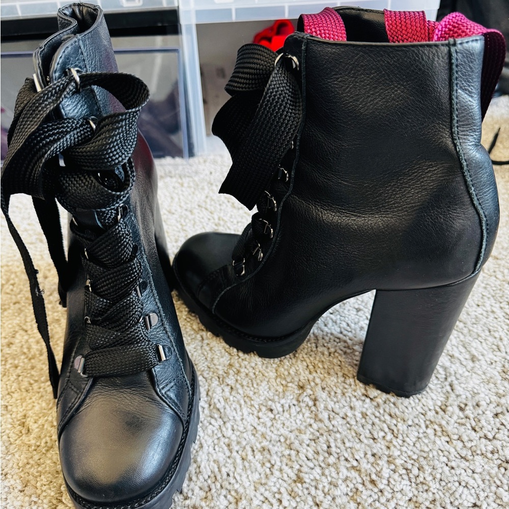 SCHUTZ Black Leather Combat Boots